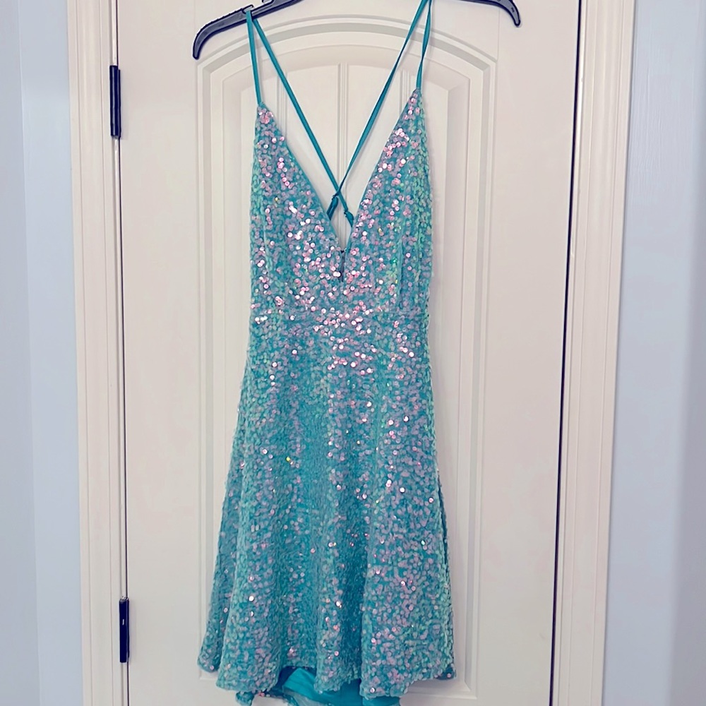 Southern fried chics blue sequin dress size medium